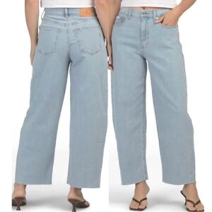 CALVIN KLEIN Ultra High Wide Leg Jeans Light Wash Fraying Raw Hem Retro 90s Y2K